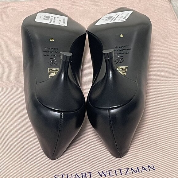Stuart Weitzman Kitten Heels Pumps 6B Black Smooth Leather Pointed Toe Shoes - Picture 12 of 14